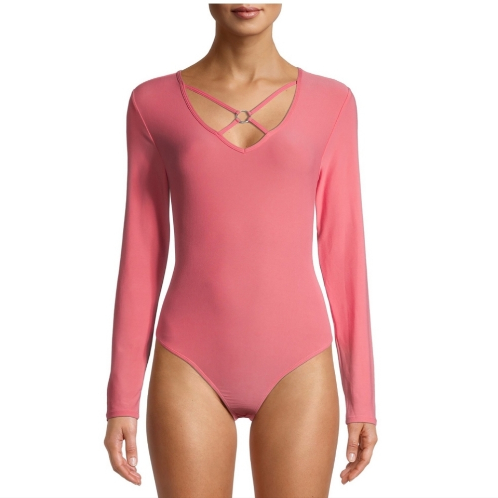NWT No Boundaries Juniors' Long Sleeve Criss Cross Neck Bodysuit